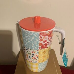 The Pioneer Woman Patchwork Floral Pitcher with Orange Lid